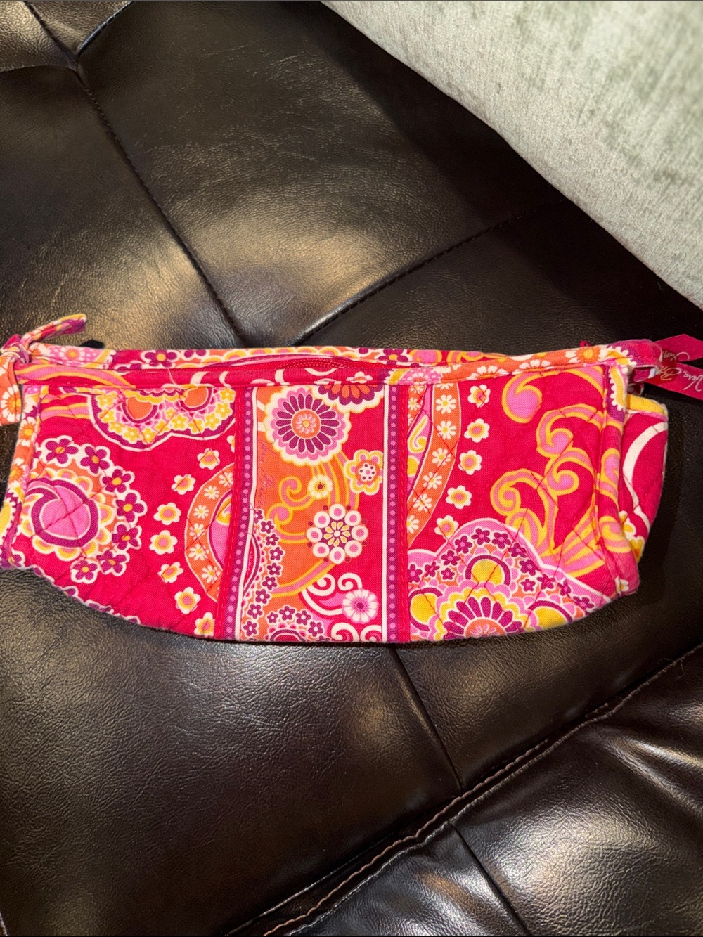 Vera Bradley Pink Floral Paisley Cosmetic Clutch with Yellow Accents